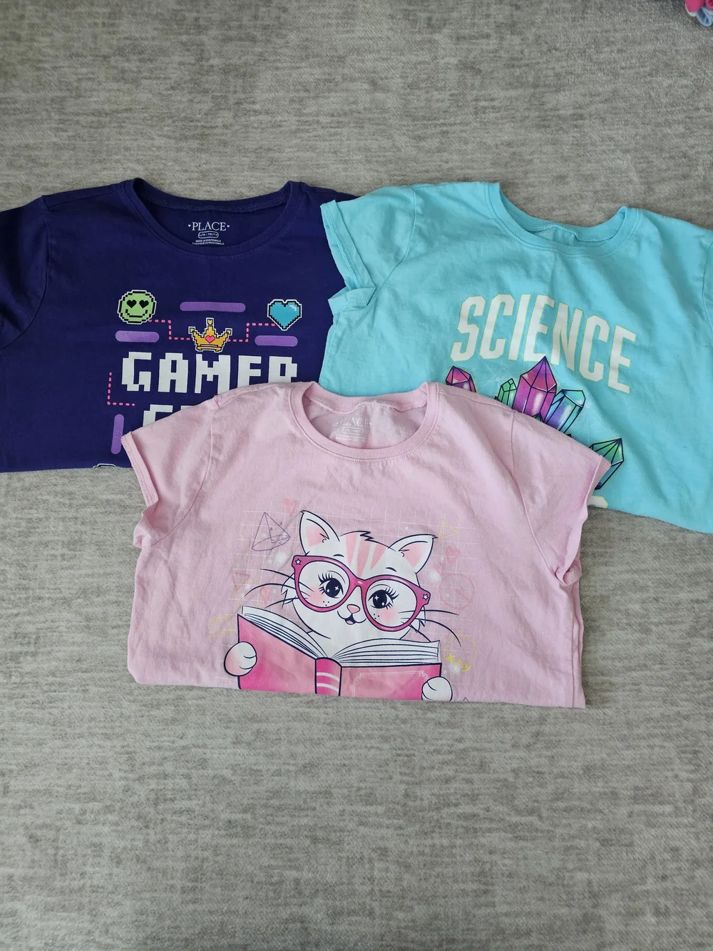 The Children's Place Girls' Short Sleeve Tee Trio - Purple, Aqua, Pink